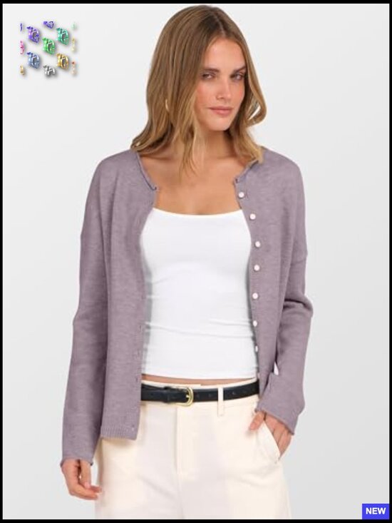 Oversized Button Down Cardigan Sweater Long Sleeve Crew Neck Loose Fit - Picture 4 of 7